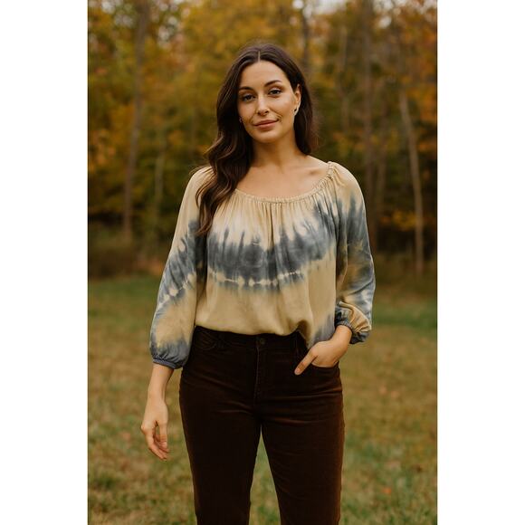 Club Monaco 100% Silk Tye Dye Blouse Flowy Small Earthy Fall Minimalist Boho - Picture 1 of 8